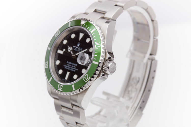2006 Unpolished Rolex 16610LV Green Anniversary Submariner with Box, Hangtag, Card, & Booklets