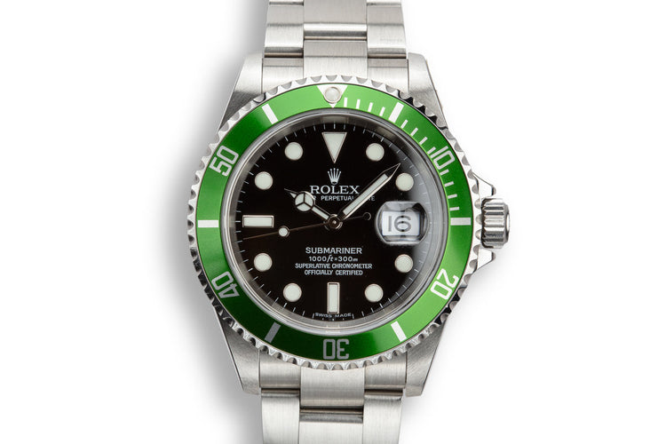 2005 Rolex Anniversary Green Submariner 16610LV with Box and Papers