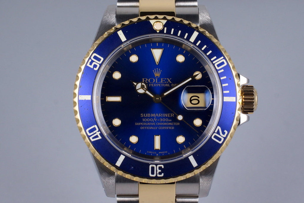 1999 Rolex Two Tone Blue Submariner 16613 with Box and Papers