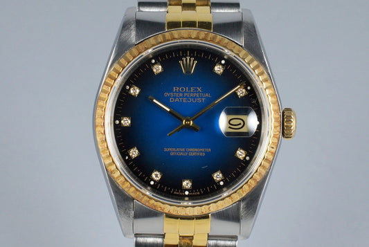 1988 Rolex Two Tone DateJust 16233 Factory Blue Vignette Diamond Dial