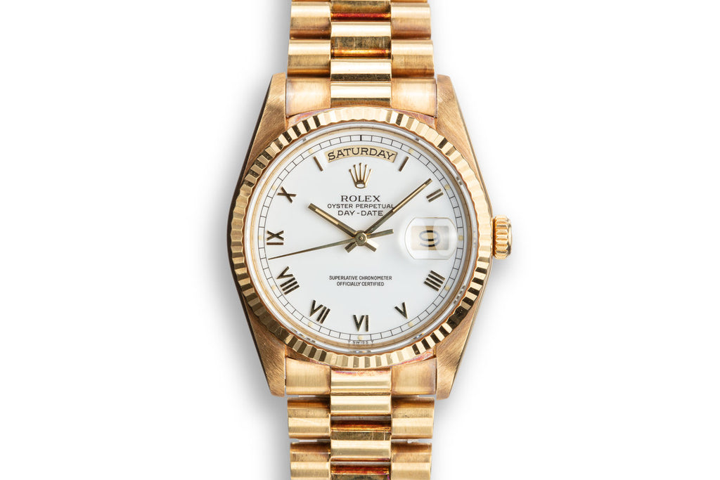 1989 Rolex 18K YG Day-Date 18238 with White Roman Numeral Dial