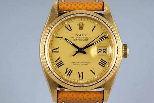 1983 Rolex YG Datejust 16018 with Champagne Roman Dial