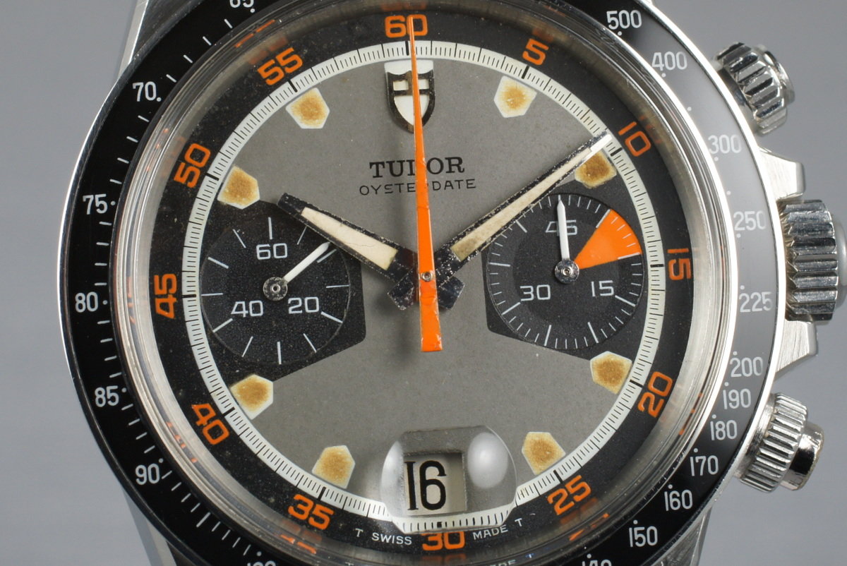 Tudor 7031/0 — Grey Home Plate Dial. · Photo: HQ Milton · © HQ Milton, used with permission · Source: https://hqmilton.com/products/1970-tudor-monte-carlo-7031-0-home-plate-dial-1