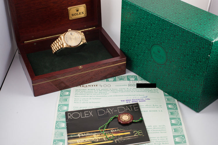 1987 Rolex Day-Date 18038 Diamond Dial with Box and Papers with Stickers