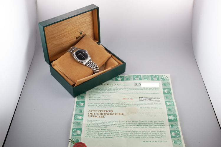 1983 Rolex DateJust 16030 black dial with Box and Papers