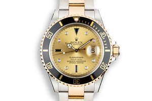 2005 Rolex Two-Tone Submariner 16613 Champagne Serti Dial with Box and Papers