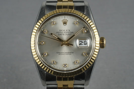 1987 Rolex 18K/SS Datejust 16013 with Silver Factory Diamond Dial