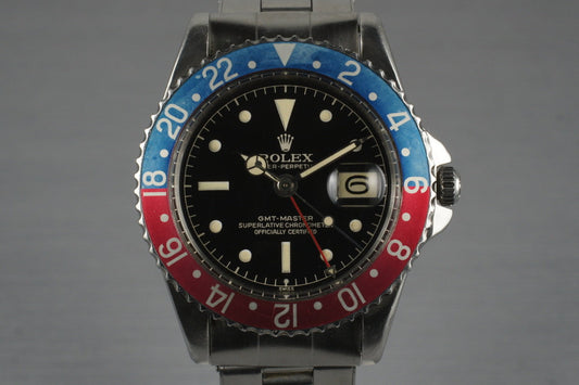 1961 Rolex GMT 1675 PCG with Glossy Gilt Chapter Exclamation Ring Dial