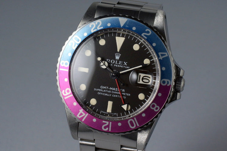1968 Rolex GMT 1675 Brown Mark I Dial with Fuchsia Insert