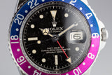 1960 Rolex GMT-Master 1675 with Pointed Crown Guard Case, Gilt Exclamation Dial, and Fuchsia Bezel Insert with Papers