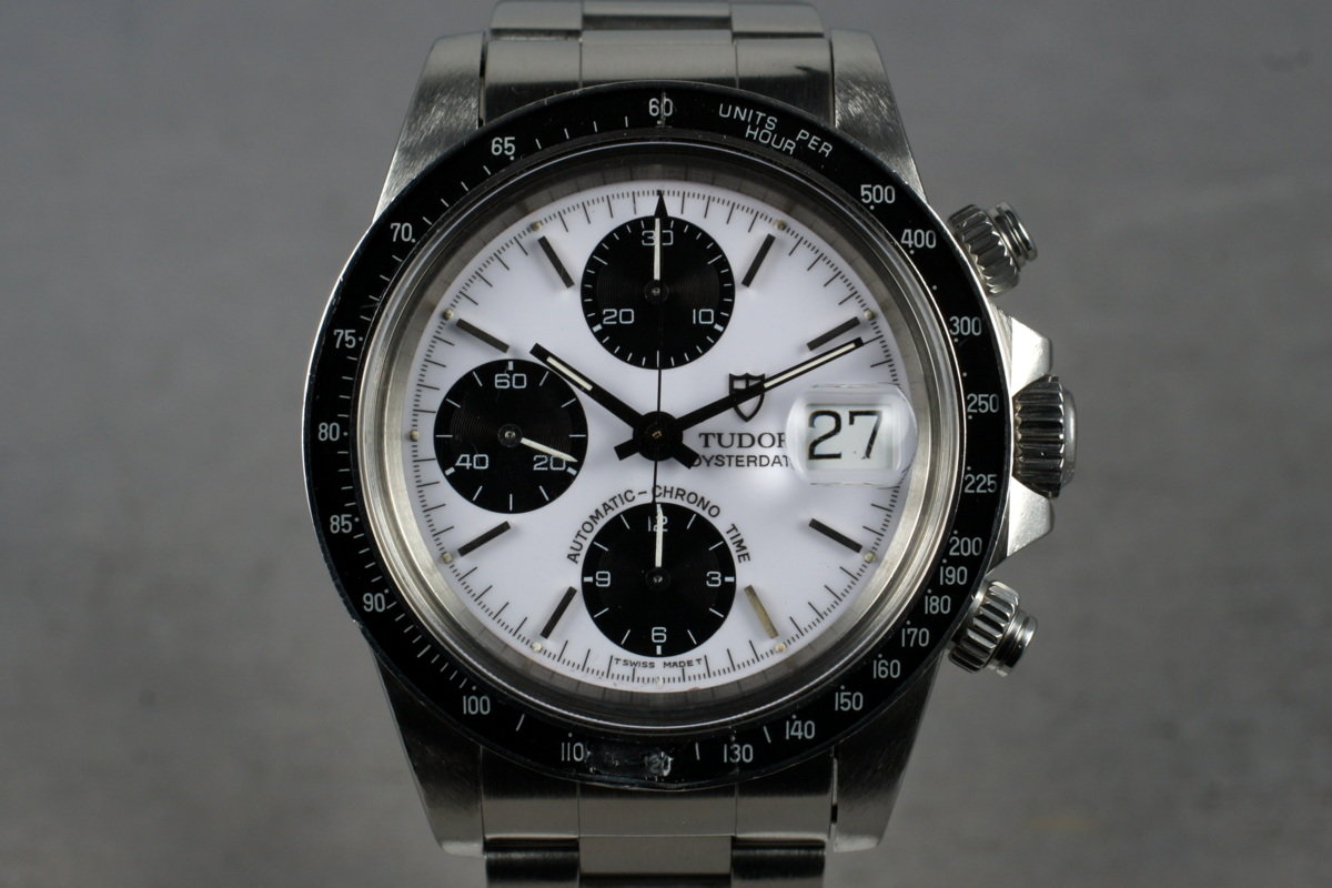 Tudor 79160, White Dial, Black Counters. Photo: HQ Milton. · Photo: HQ Milton · © HQ Milton, used with permission · Source: https://hqmilton.com/products/1993-tudor-chronograph-big-block-79160-with-box-and-service-papers