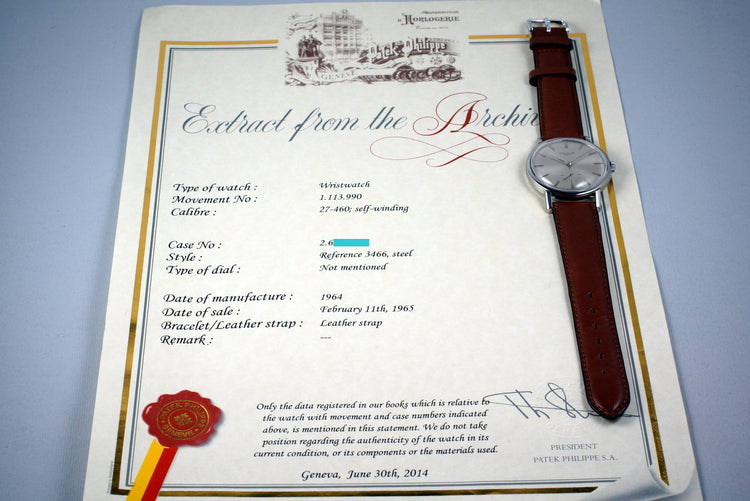 1964 Stainless Steel Patek Philippe 3466 Automatic with Archive Papers