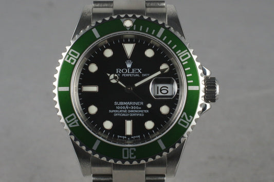 2005 Rolex Green Submariner 16610 with Box and Papers