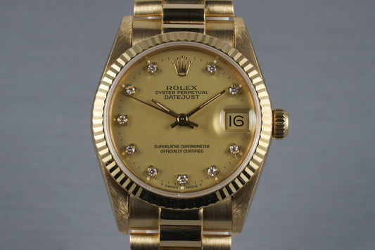 1985 Rolex 18K MidSize Datejust 68278 with Factory Diamond Dial
