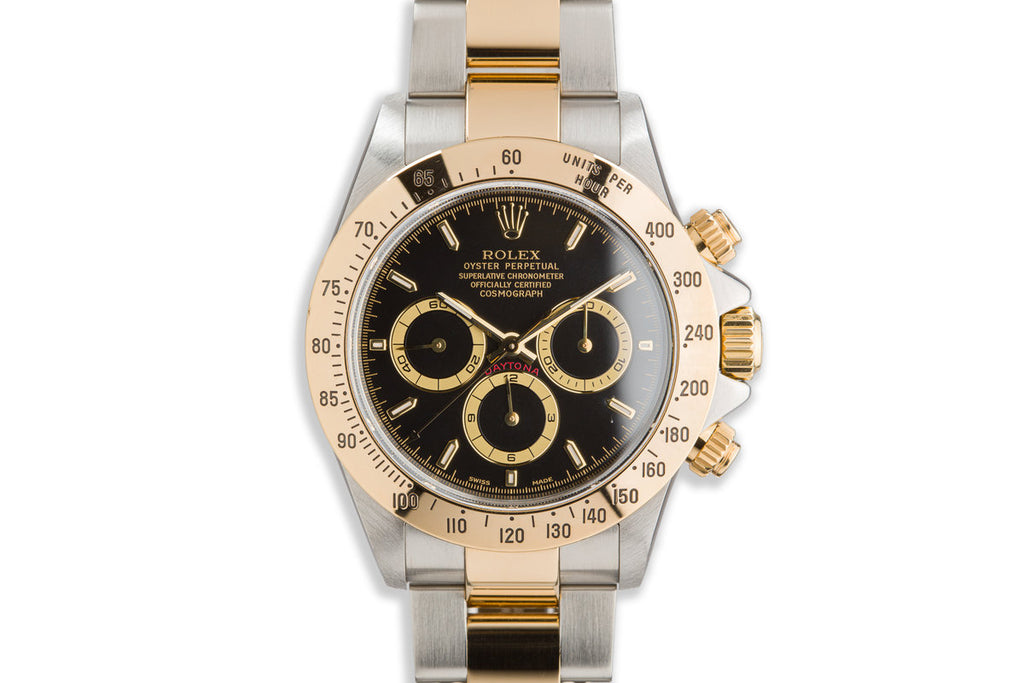 1999 Rolex Zenith 18K Two Tone Daytona 16523 Black with Box and Papers