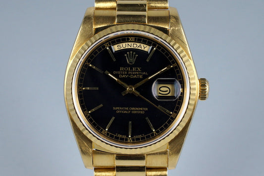 1982 Rolex YG Day Date 18038 with Black Dial