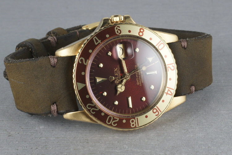Rolex GMT 18K 1675 with root beer nipple dial turning tropical red