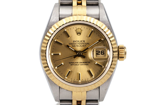 1997 Rolex Ladies Two Tone DateJust 69173 Gold Dial with Box and Papers