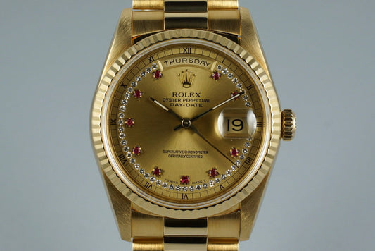 1990 Rolex YG Day-Date 18238 Crown Collection Dial with Box and RSC Papers