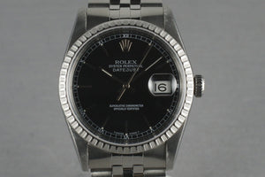 1991 Rolex Datejust 16220 with Black Stick Dial and Box and Papers
