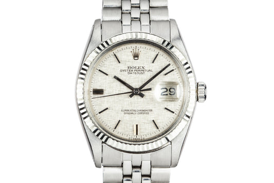 1972 Rolex DateJust 1601 with No Lume Silver Linen Sigma Dial