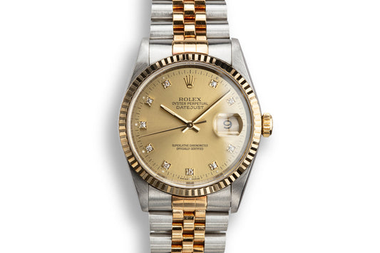 1993 Rolex Two-Tone DateJust 16233 Champagne Diamond Dial with Papers