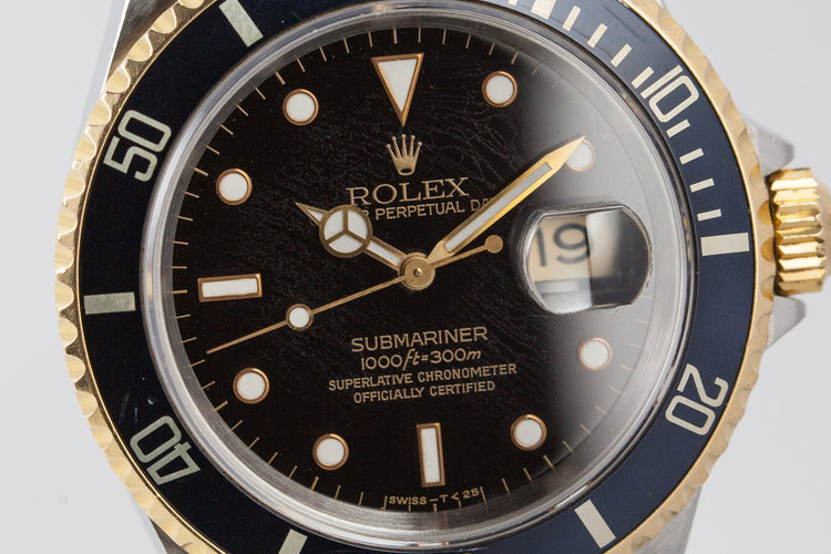 1991 Rolex Two Tone Black Submariner 16613 with Papers