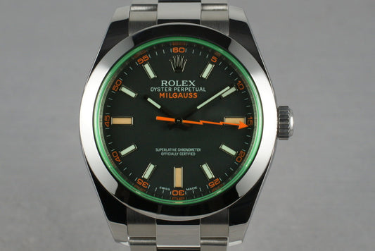 2013 Rolex Green Milgauss 116400V with Box and Papers