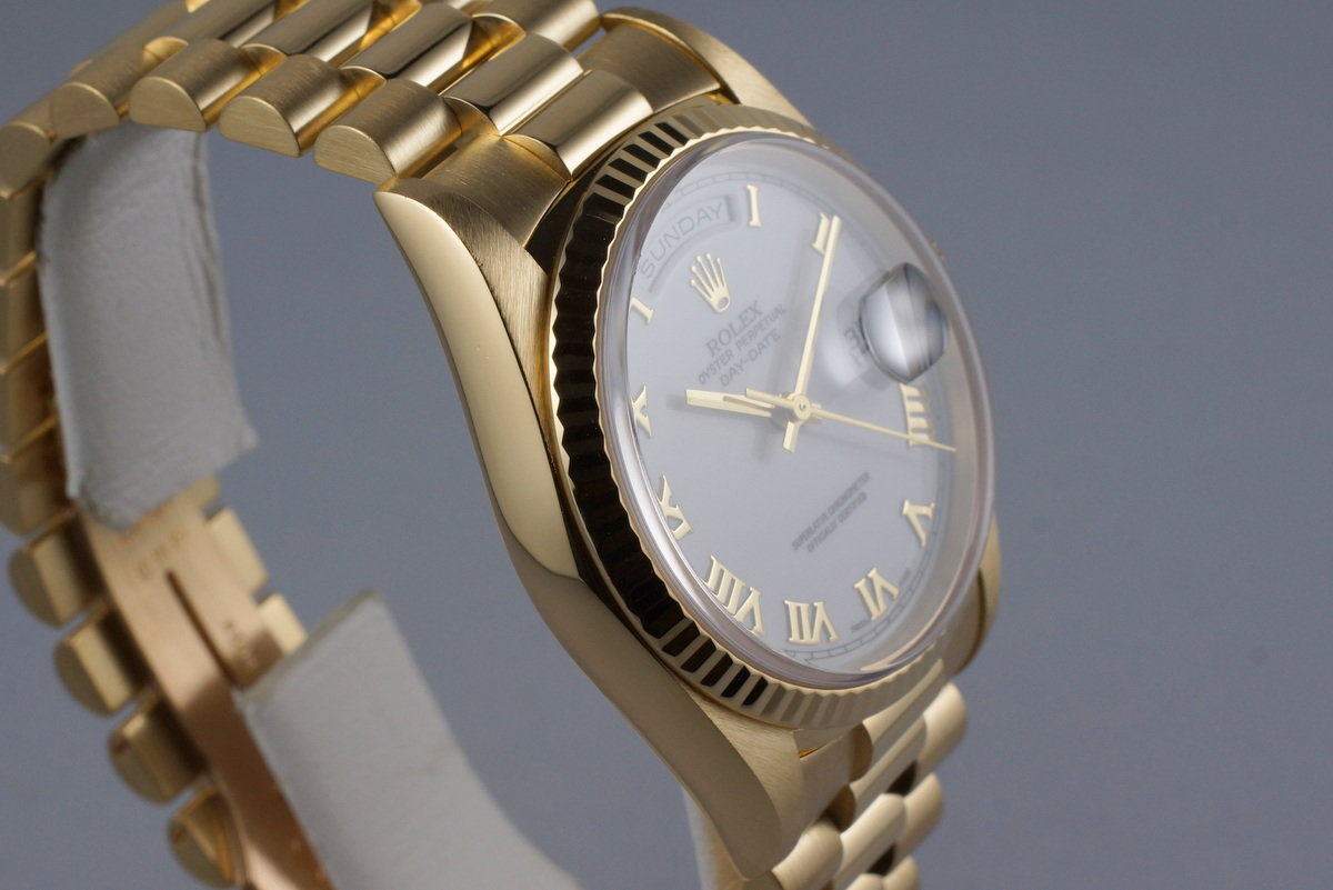 HQ Milton - 1995 Rolex YG Day-Date 18238 White Roman Dial