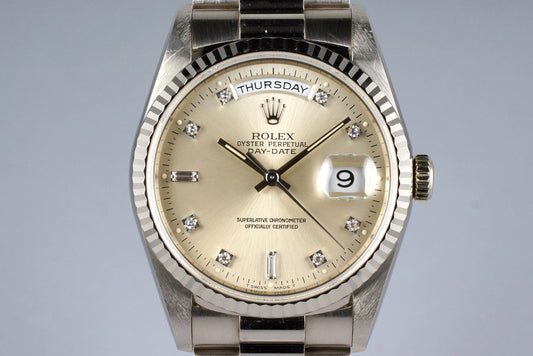 1994 Rolex WG Day-Date 18239 Factory Silver Diamond Dial