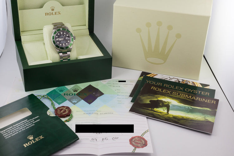 2006 Rolex Green Submariner 16610LV with Box and Papers