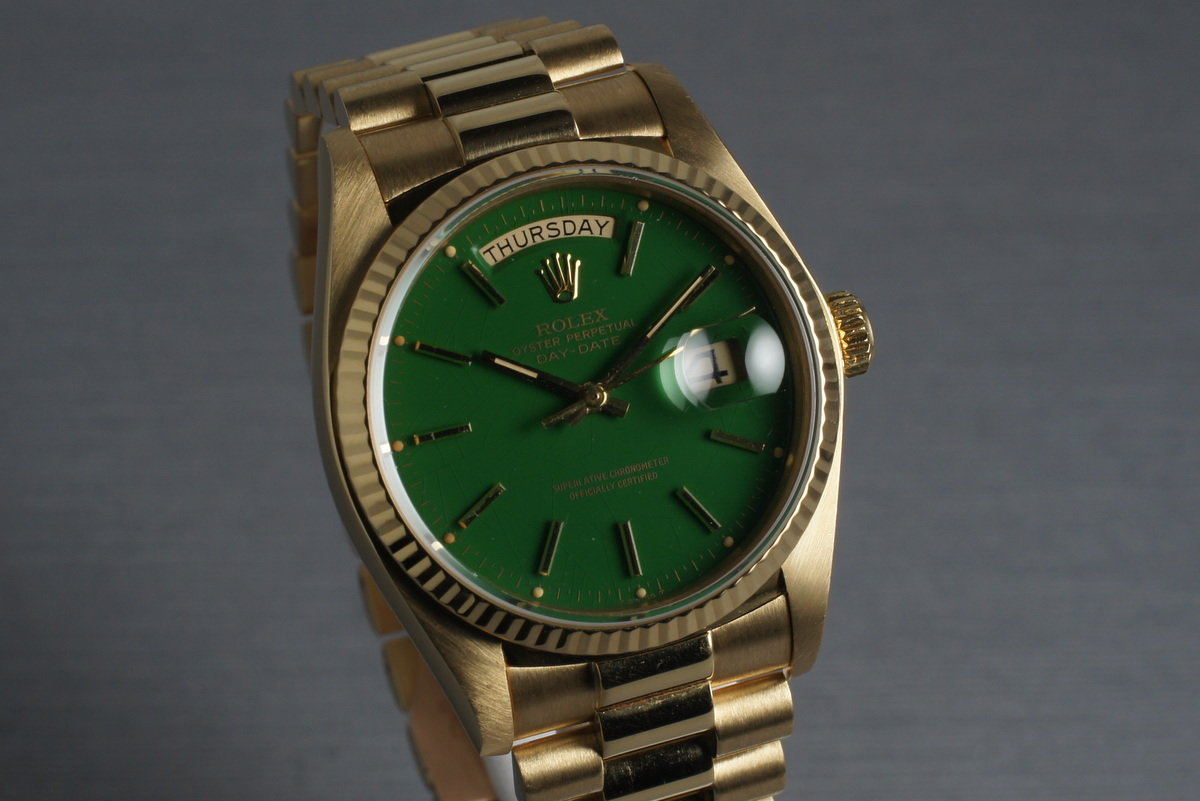 HQ Milton - 1979 Rolex 18K Day-Date 18038 with Green Stella Dial, Inventory  #3171, For Sale