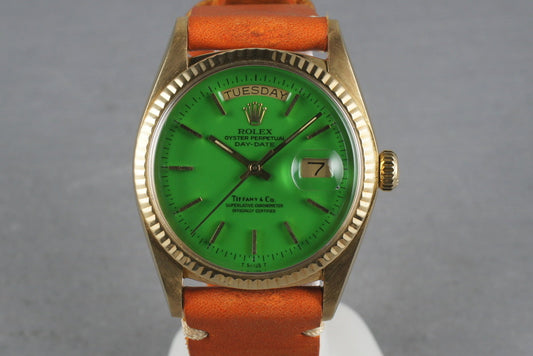 1973 Rolex 18K YG President 1803 Tiffany and Co Green Stella Dial