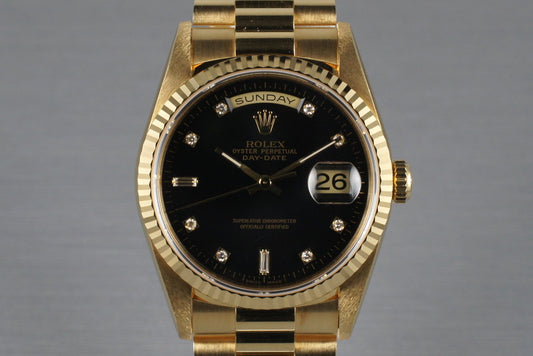 1995 Rolex YG Day-Date 18238 with Black Diamond Dial
