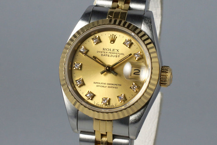 1991 Rolex Ladies Two Tone DateJust 69173 Factory Diamond Champagne Dial