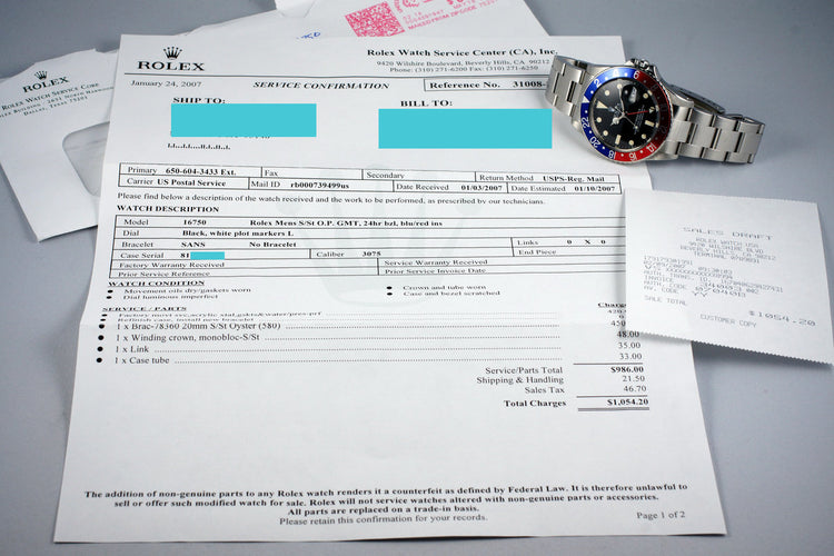 1983 Rolex GMT 16750 Matte Dial with RSC Papers