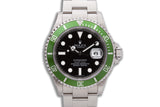 2006 Unpolished Rolex 16610LV Green Anniversary Submariner with Box, Hangtag, Card, & Booklets