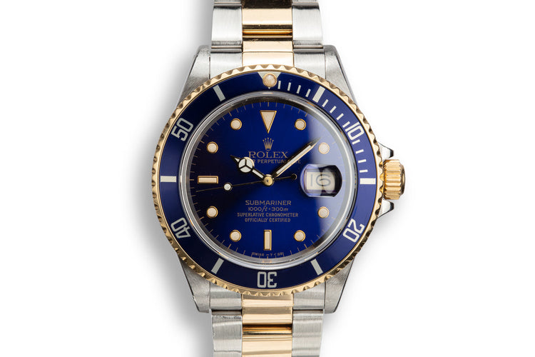 1988 Rolex Two-Tone Submariner 16803 Blue Dial with Box and Papers