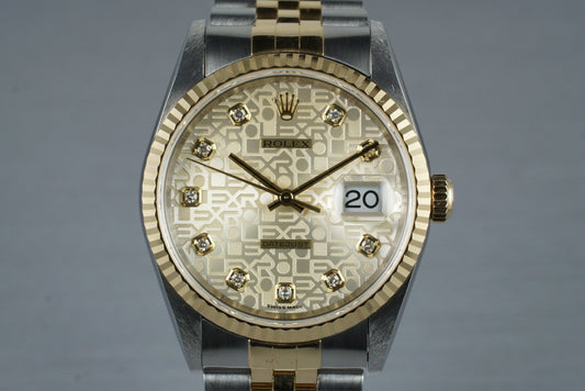 1997 Rolex Two Tone DateJust 16233 Factory Diamond Jubilee Dial with Box and Papers