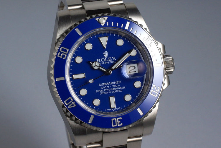 2016 Rolex WG Blue Submariner 116619 with Box and Papers