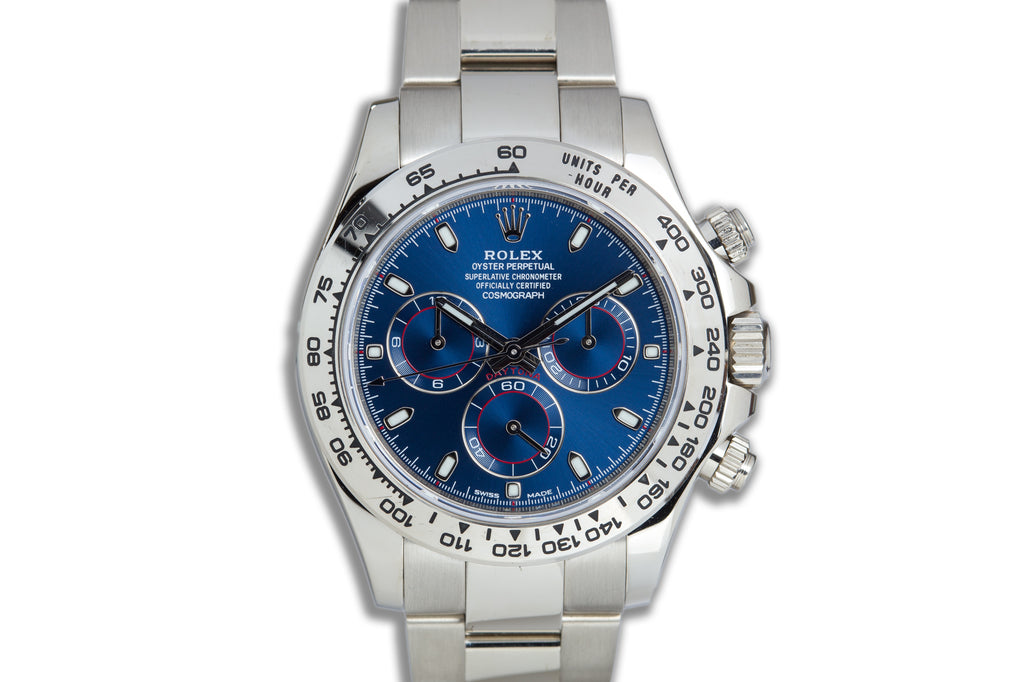 2016 Rolex 18k White Gold Daytona Chronograph 116509 Blue Dial with Box & Card