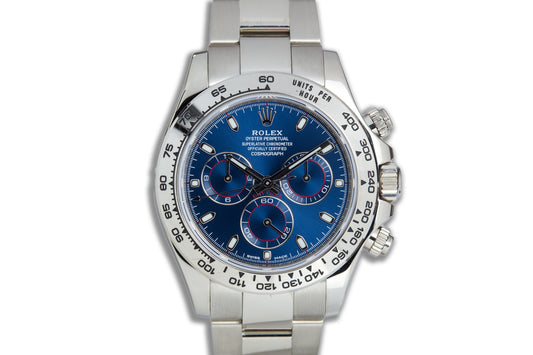 2016 Rolex 18k White Gold Daytona Chronograph 116509 Blue Dial with Box & Card