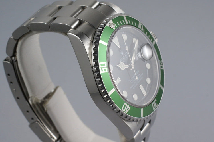 2007 Rolex Green Submariner 16610V with Box and RSC Papers