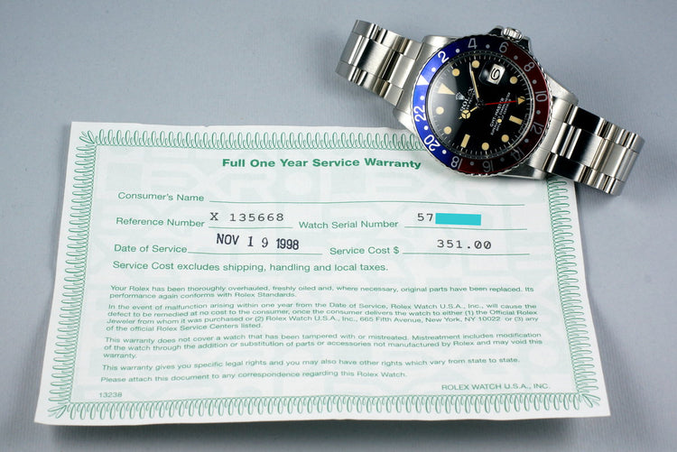 1978 Rolex GMT 1675 with RSC Papers