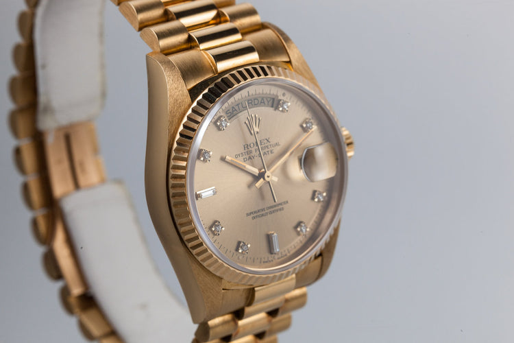 1987 Rolex Day-Date 18038 Diamond Dial with Box and Papers with Stickers