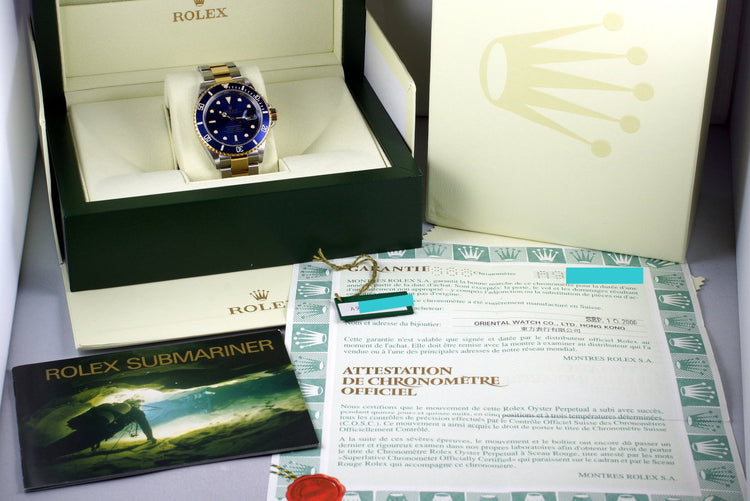 1999 Rolex Two Tone Blue Submariner 16613 with Box and Papers