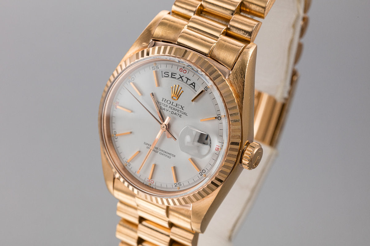 HQ Milton - 1968 Rolex 18K Rose Gold Day-Date 1803 White Dial with