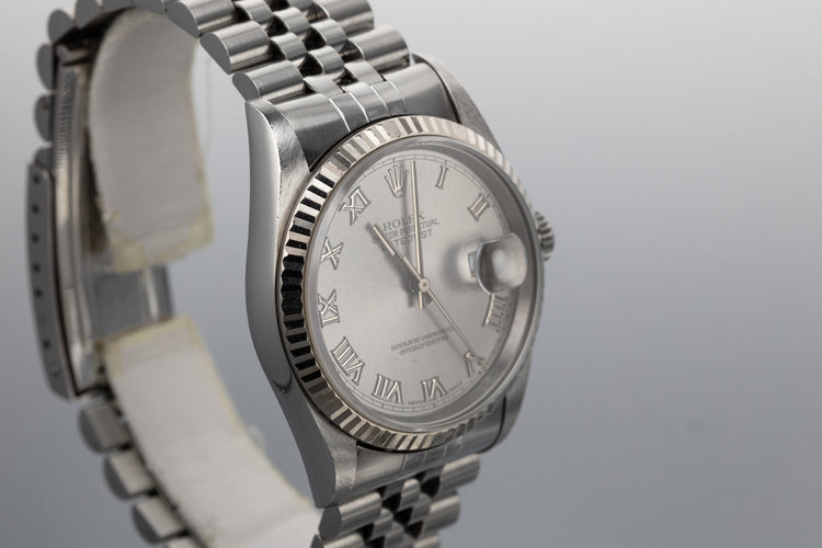 1995 Rolex DateJust 16234 with No Lume Silver Roman Numeral Dial