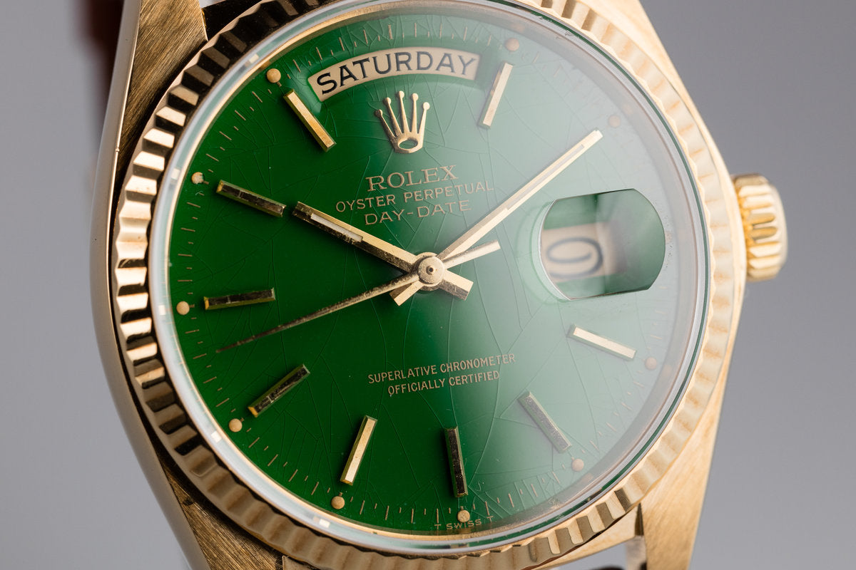 HQ Milton - 1979 18K Yellow Gold Rolex Day-Date 18038 With Green