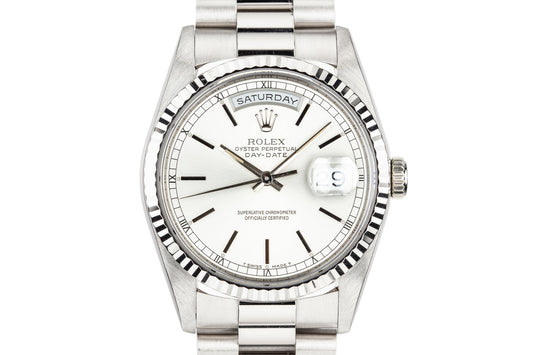 1993 Rolex 18K White Gold Day-date 18239 Silver Dial